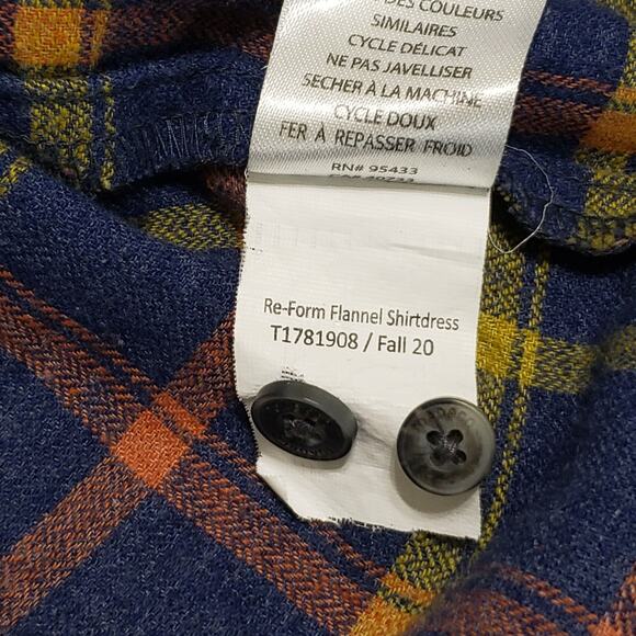 Toad&CO Re-Form Flannel Shirtdress Navy Blue Plaid Button Front Sz Small Casual - Picture 8 of 13